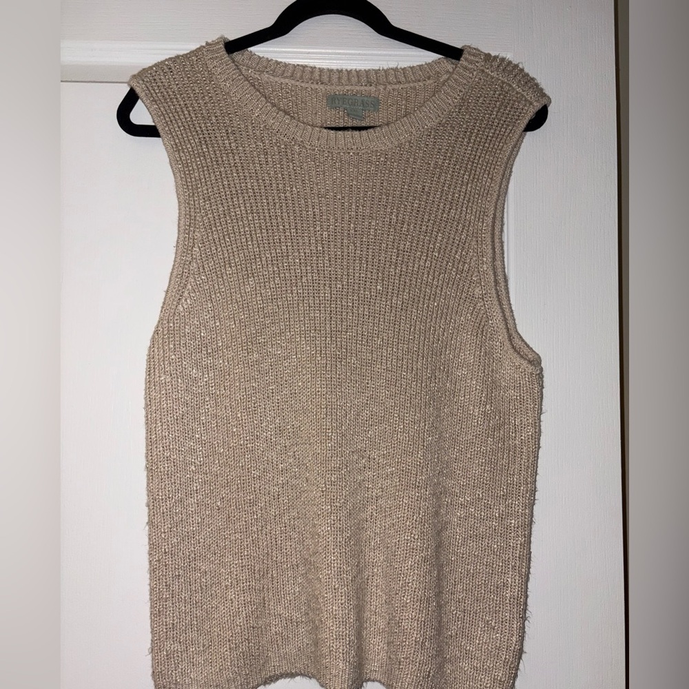 Sleeveless Beige Knit Sweater